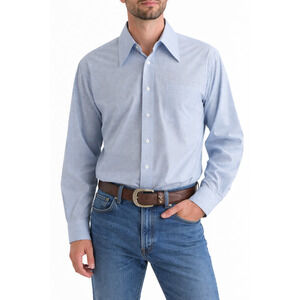 Vintage 70s Men's Large Cascade Blue Micro Check Shirt Disco Collar